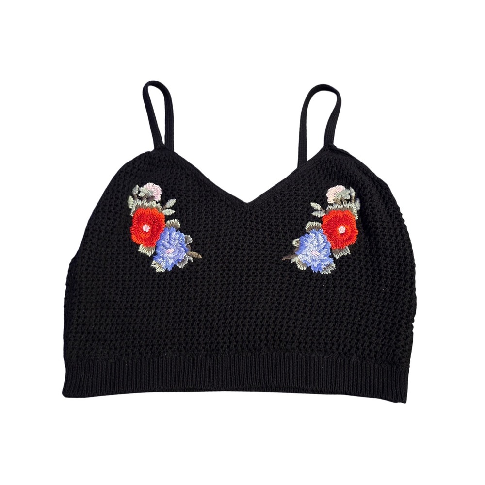 American Eagle Women's Black Crochet Floral Embroidered Bralette Crop Top XL